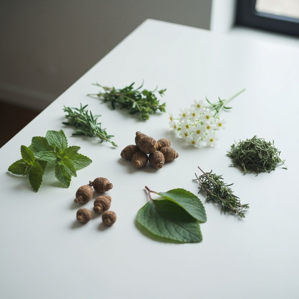 Natural plant ingredients on table